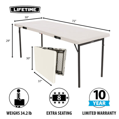 Lifetime 6ft Fold-In-Half Commercial Grade Folding Table Cream Outdoor 8 Seat
