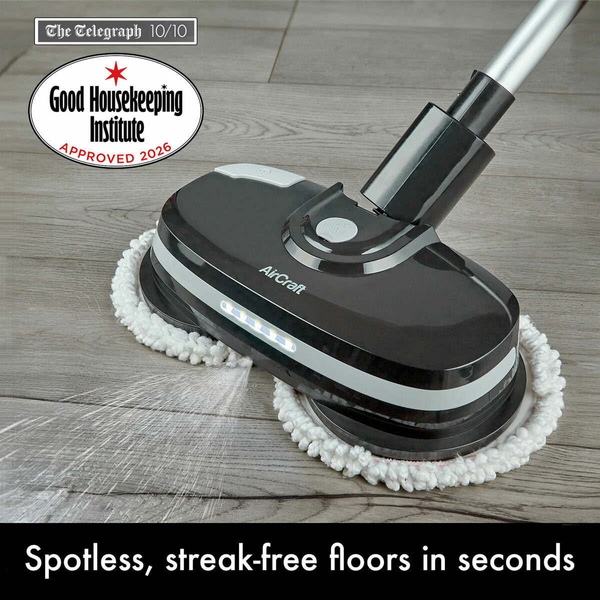 AirCraft PowerGlide Cordless Hard Floor Cleaner Polisher Black + Extra Pads