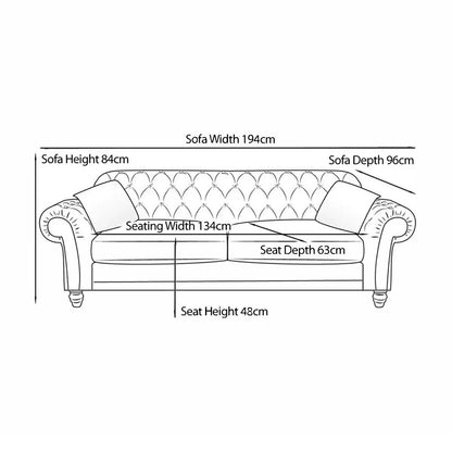 Bordeaux Button Back Grey Fabric 2 Seater Sofa Tufted Wood Legs 194cm Wide