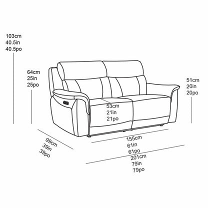 Oscar Grey Fabric Power Reclining 2.5 Seater Sofa USB Headrest Lounge