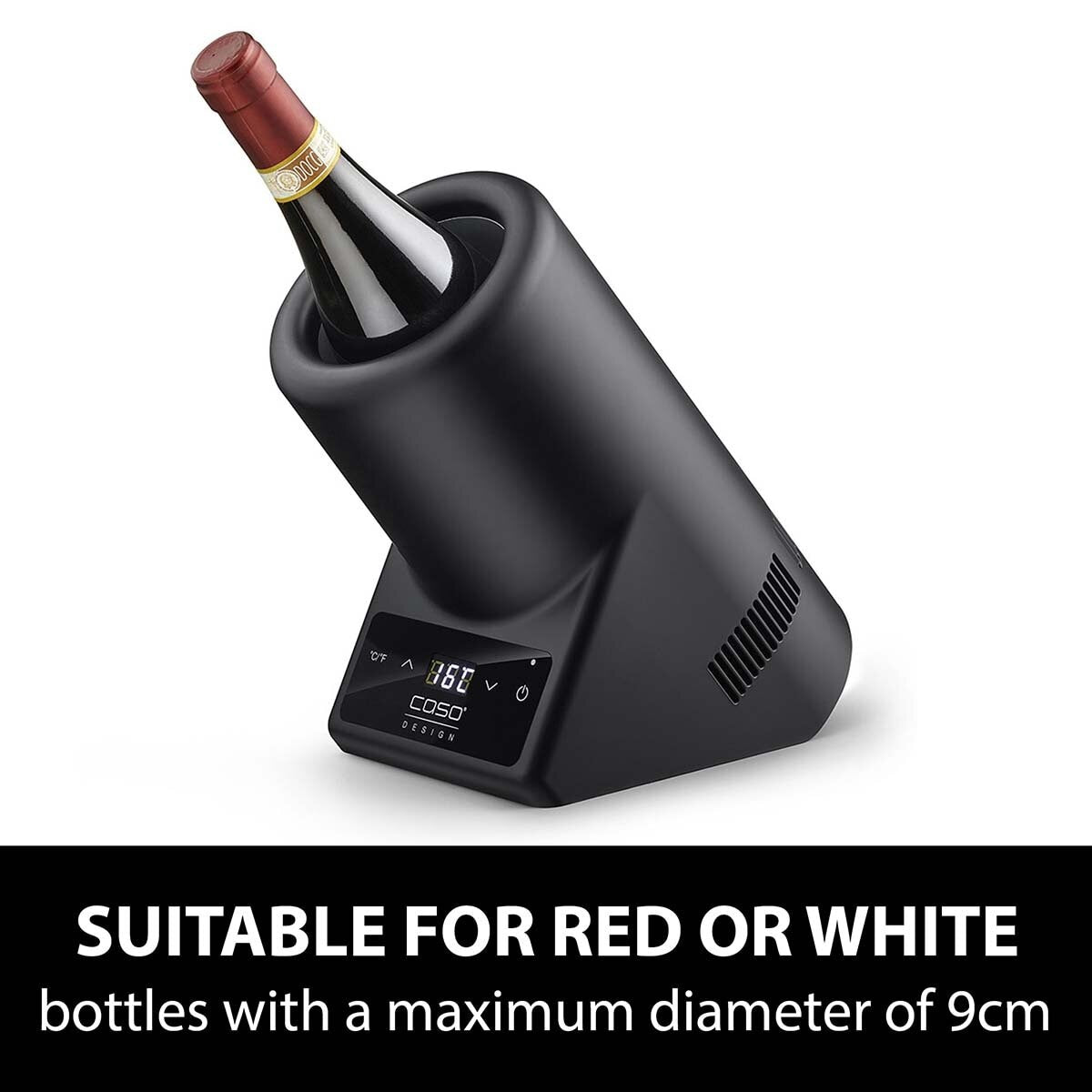 CASO Tabletop Single Bottle Wine Cooler Chiller Black Compact Touch Control
