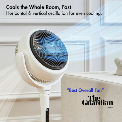 AirCraft Lume Midi Table Fan Remote LED Quiet 12 Speed Air Circulator White