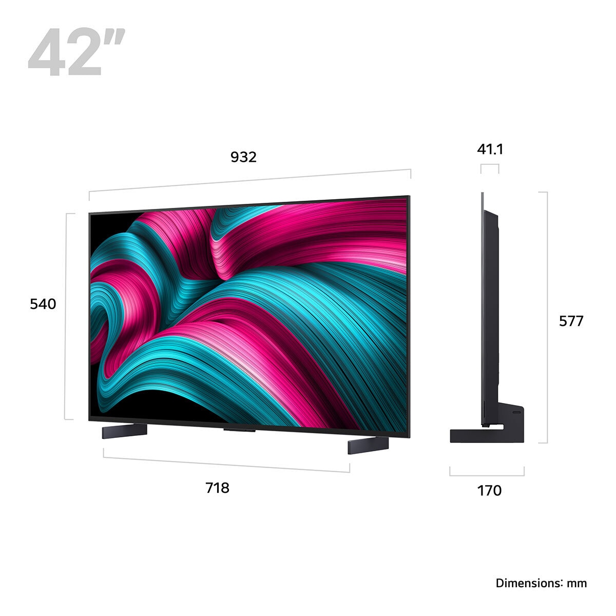 LG OLED42C55LA 42 Inch 4K OLED Smart TV 120Hz Dolby Vision HDR10 Black webOS