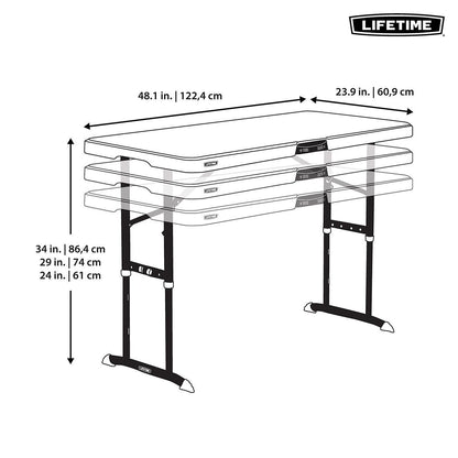 Lifetime 4ft Adjustable Height Folding Nesting Table Cream Indoor Outdoor