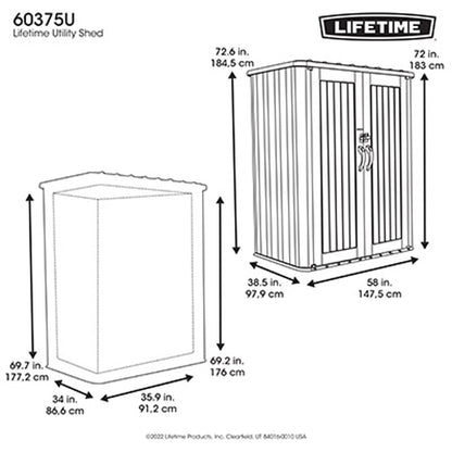 Lifetime 5x3 Outdoor Plastic Storage Shed 60375U 2060L Garden Shelves Grey
