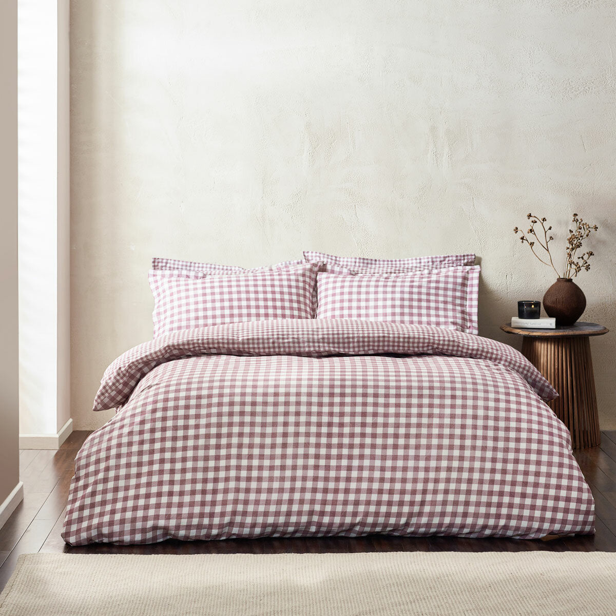 Yard Barton Pink Gingham Double Duvet Cover Set 100% Cotton 144 Thread Count