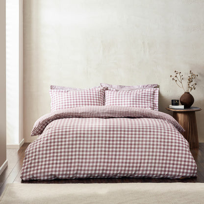 Yard Barton Pink Gingham Double Duvet Cover Set 100% Cotton 144 Thread Count