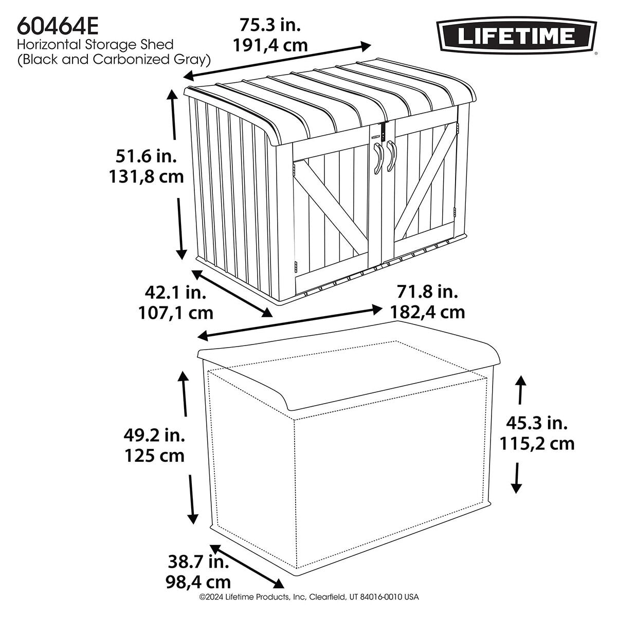 Lifetime Horizontal Storage Shed 60464E Grey 2190L Outdoor Garden Plastic