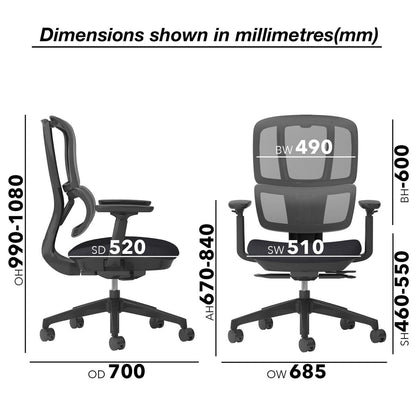 Dams Shelby Mesh Back Operator Office Chair Black Lumbar Support Ergonomic