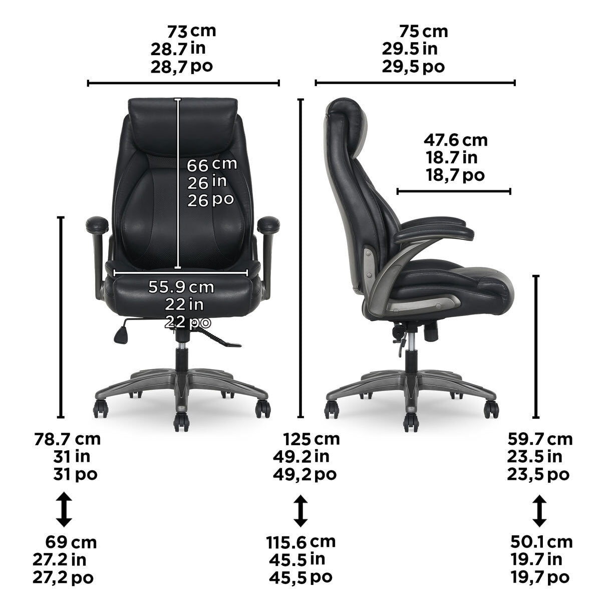 La-Z-Boy Air Lumbar Ergonomic Manager Office Chair PU Flip Arms Black Desk