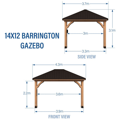 Backyard Discovery Barrington 14x12ft Cedar Wood Gazebo Steel Roof Garden"