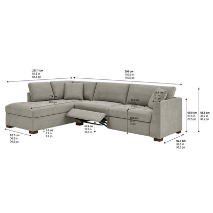 Thomasville Miles Grey Fabric Corner Sofa LHF Two Power Footrests Pocket Coil