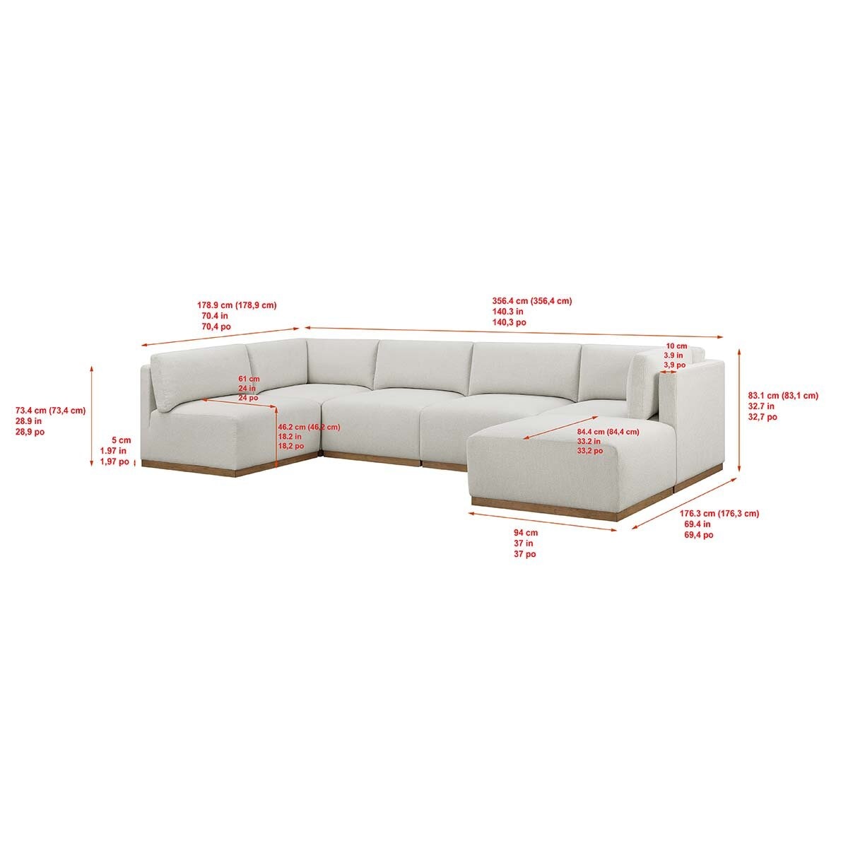 Henredon Murphy Cream 6pc Modular Fabric Corner Sofa Set Ottoman Lounge