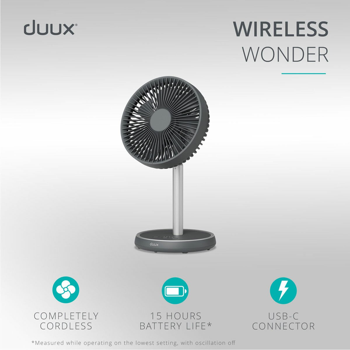 Duux Rize Pedestal Fan DXCF90UK 4 Speed Oscillating Floor Table Charcoal