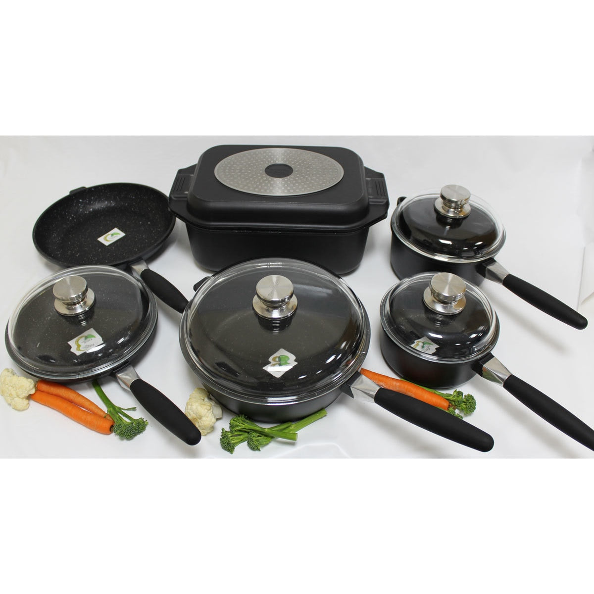 BergHOFF Eurocast 11 Piece Non-Stick Cookware Set Induction Cast Iron Black