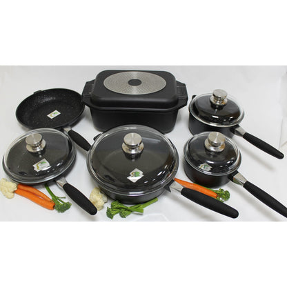 BergHOFF Eurocast 11 Piece Non-Stick Cookware Set Induction Cast Iron Black