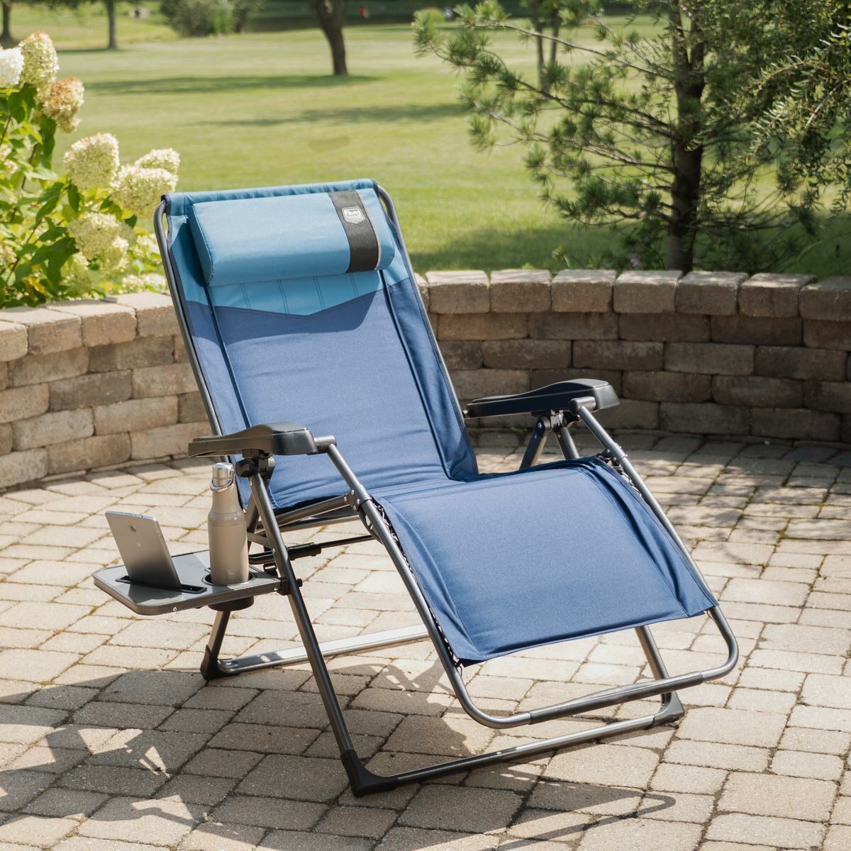 Timber Ridge Zero Gravity Lounger Chair Folding Side Table Blue Aluminium