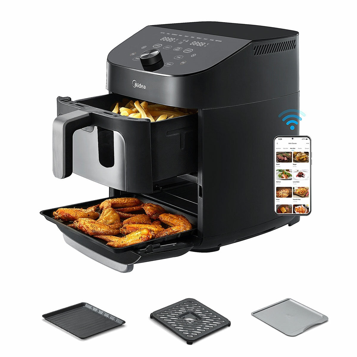 Midea Dual Basket Air Fryer 11L MAF112B0BPKW 1700W 10 Presets LED Black