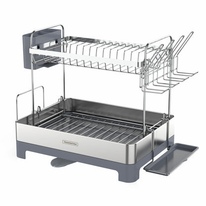 Tramontina 2 Tier Stainless Steel Dish Rack Drainer Drainboard Cup Holder