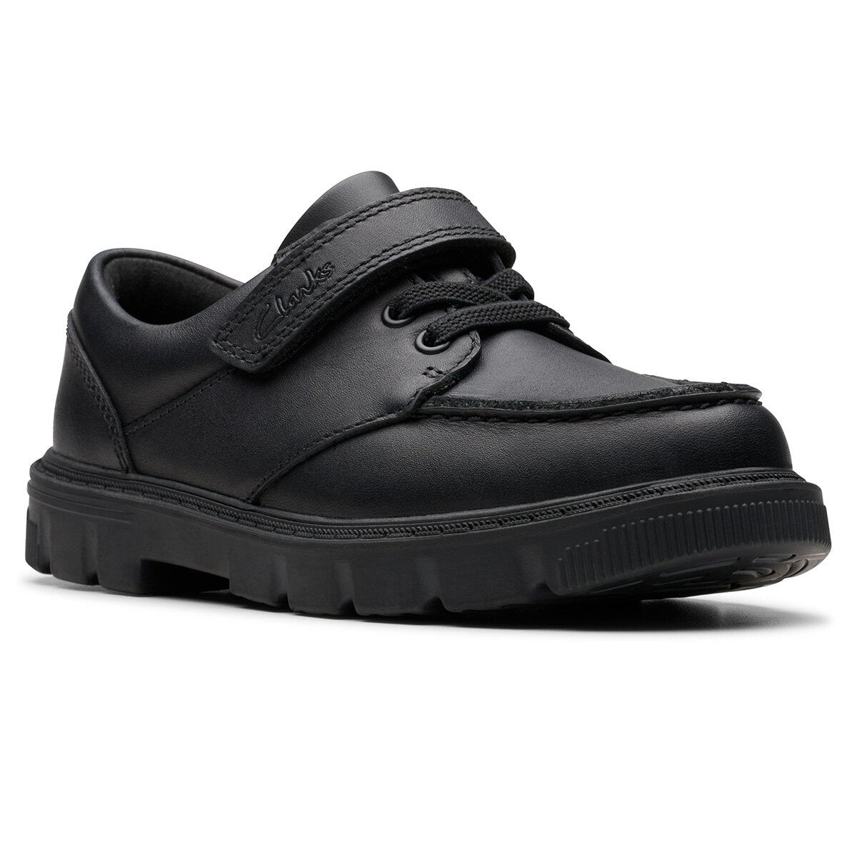 Clarks Kids Lorcam Edge Black Leather School Shoes Boys Girls Junior size 10