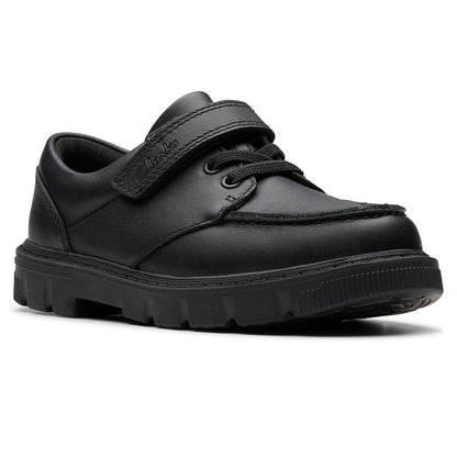 Clarks Kids Lorcam Edge Black Leather School Shoes Boys Girls Junior size 10