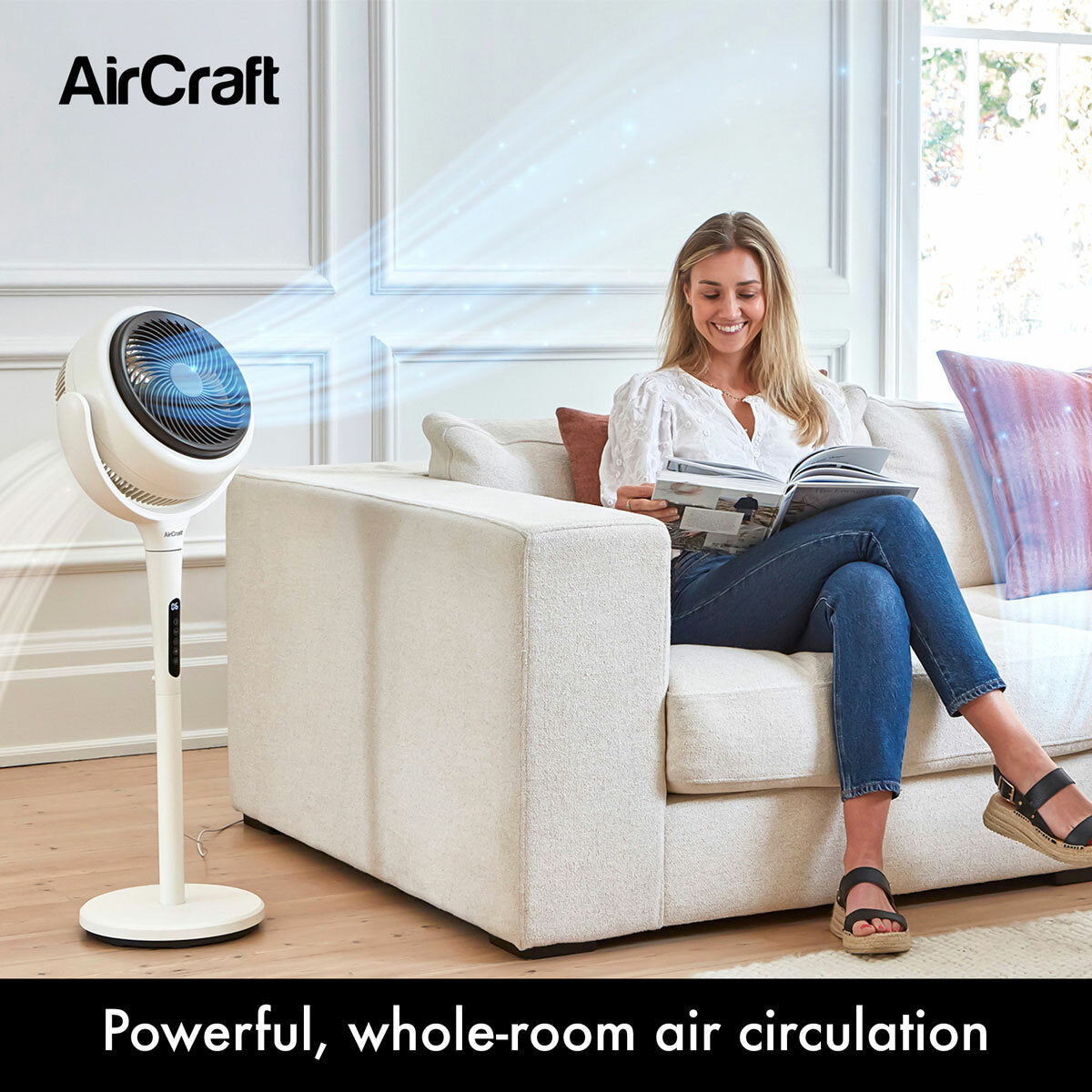 AirCraft LUME 2-in-1 Air Circulator Desk Pedestal Fan Remote LED White 26W
