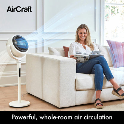 AirCraft LUME 2-in-1 Air Circulator Desk Pedestal Fan Remote LED White 26W