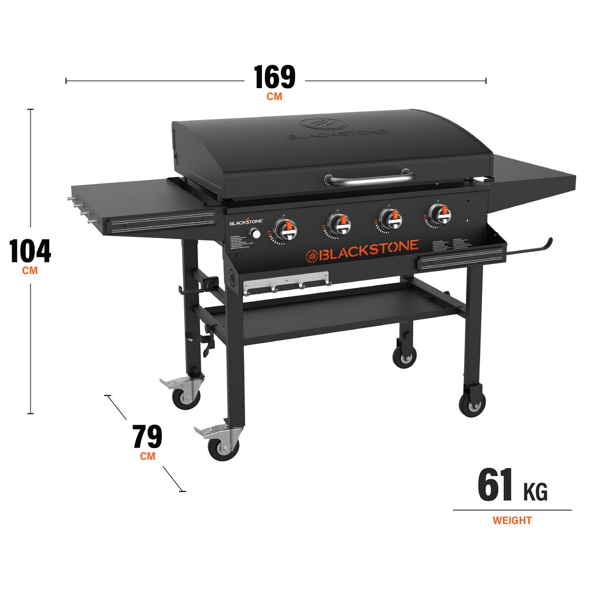Blackstone 36" Gas Griddle BBQ 4 Burner 60000 BTU Hood Front Shelf Black Steel