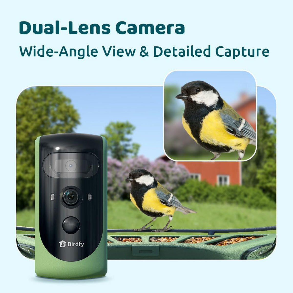 Birdfy Feeder 2 Pro Dual Camera Solar Smart Bird Feeder AI Species ID Green