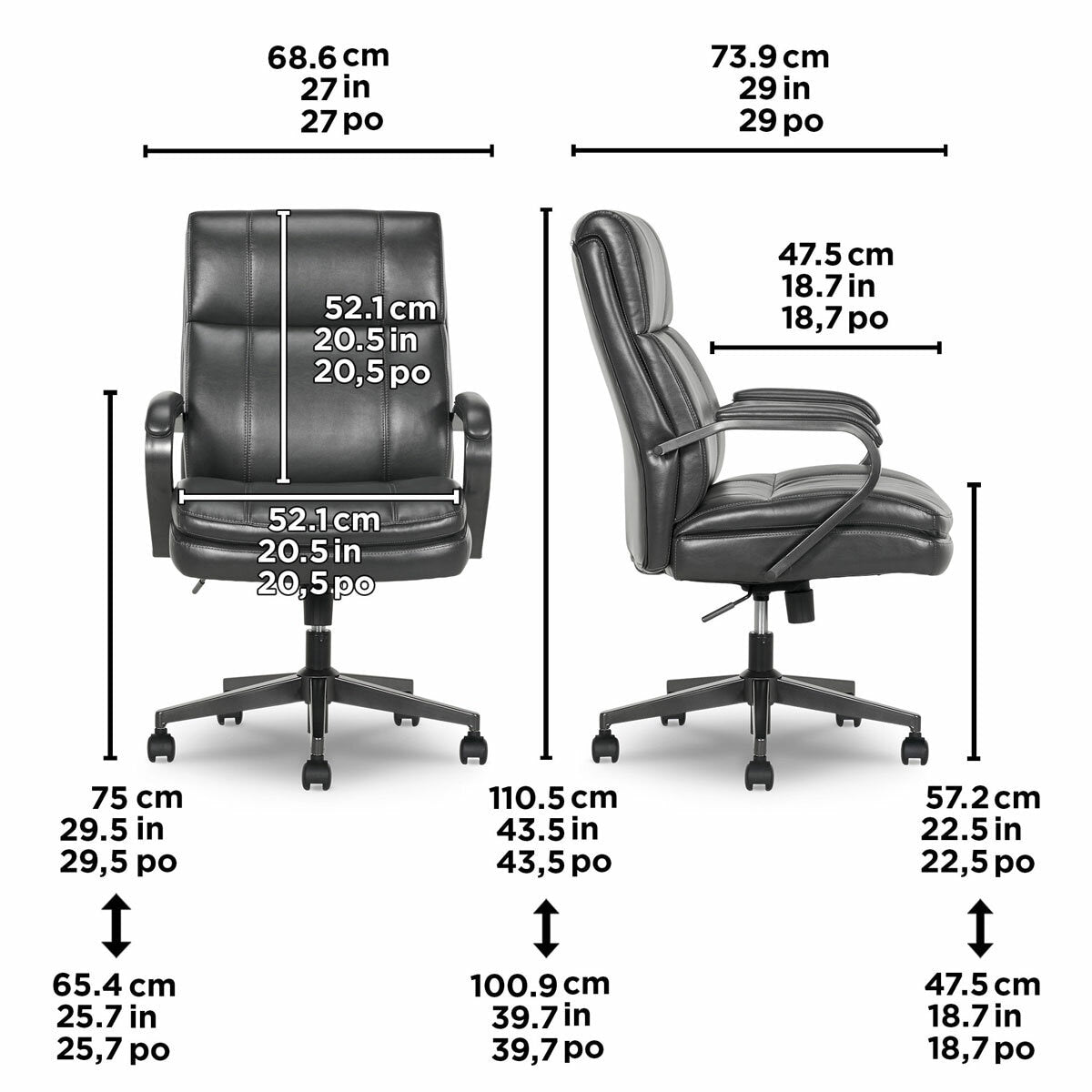 True Innovations Mid Back Manager Office Chair Grey Memory Foam PU Leather