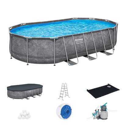 Bestway Power Steel Oval Pool 20x12ft 48in Sand Filter Solar Heater Grey