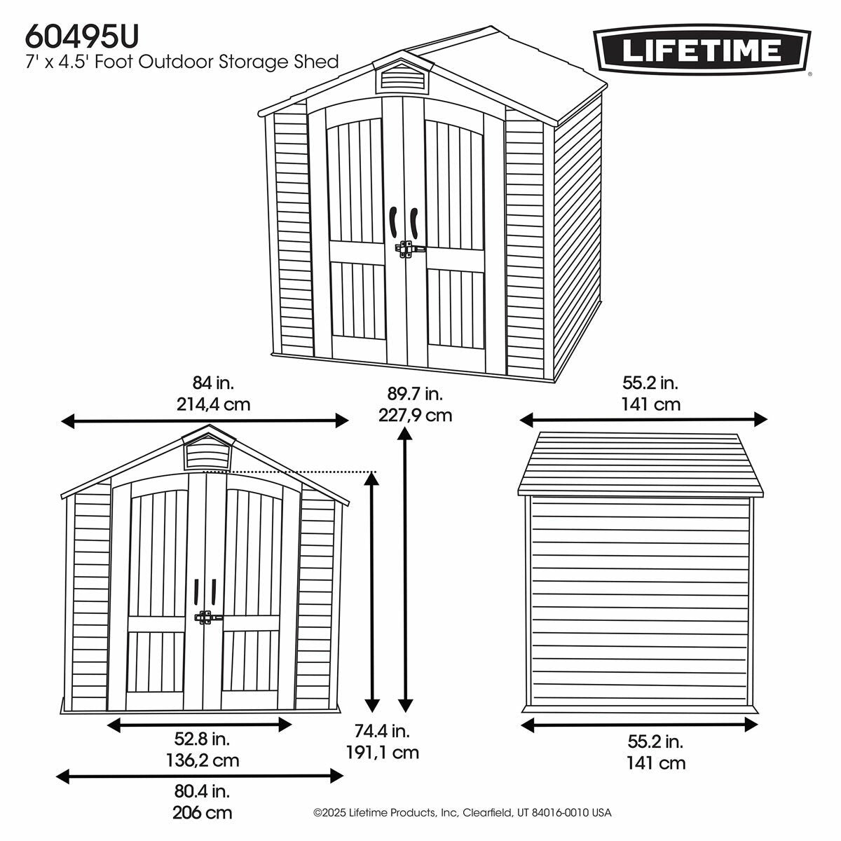 Lifetime 7x4.5ft Plastic Storage Shed 60495U HDPE Skylight Shelves Beige