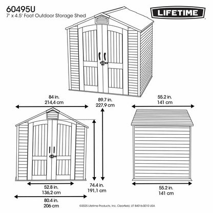 Lifetime 7x4.5ft Plastic Storage Shed 60495U HDPE Skylight Shelves Beige