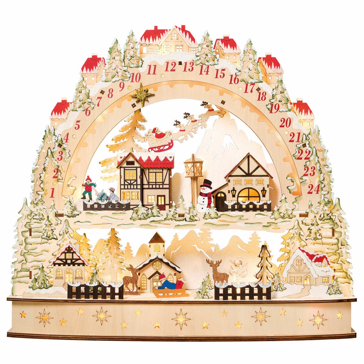 Wooden LED Advent Calendar Christmas Decoration Freestanding Jingle Bell