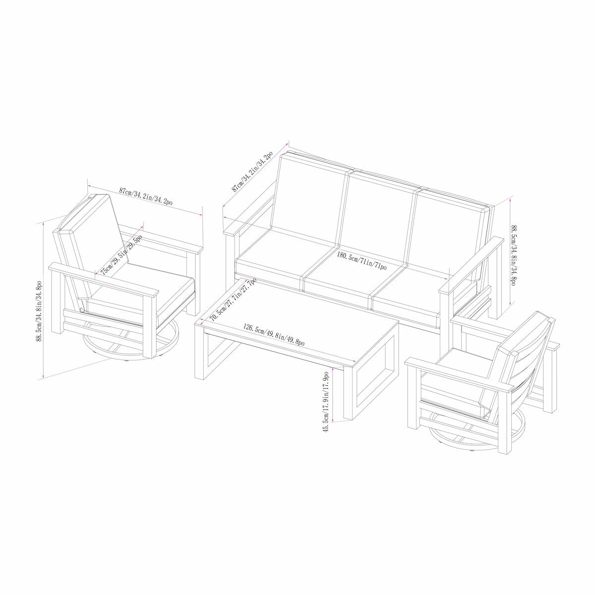 SunVilla Royce 4 Piece Deep Seating Garden Set Aluminium Sunbrella Beige