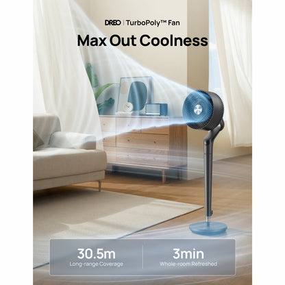 Dreo TurboPoly 350S Smart Pedestal Fan 3D Oscillation 9 Speed Grey DR-HPF020S"
