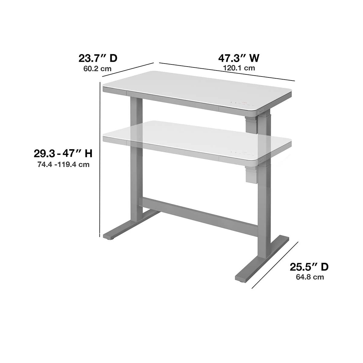 Tresanti Geller Sit Stand Desk White Glass Top Height Adjustable USB Charging