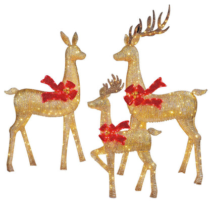 6ft LED Deer Family Set of 3 Gold Christmas Decoration Indoor Outdoor Steel