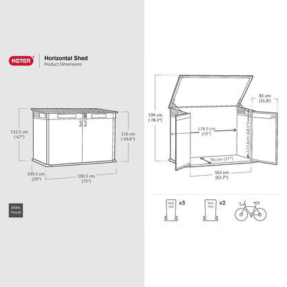 Keter Horizon Horizontal Garden Storage Shed 2020L Rosewood 190x109cm Plastic