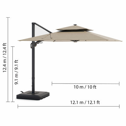 AtLeisure 10ft Square Cantilever Garden Umbrella Solar LED Beige With Base