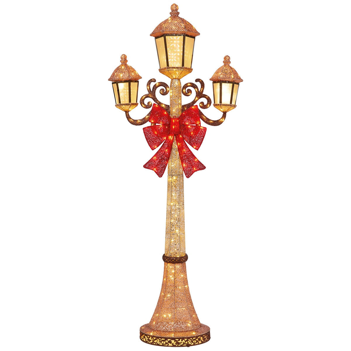 Christmas Triple Lamp Post 7ft 220 LED Warm White 3 Lanterns Outdoor Decor"