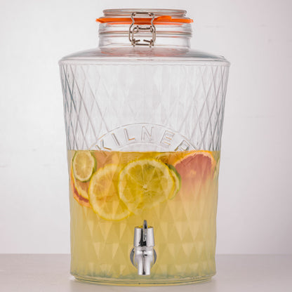 Kilner Diamond Glass Drinks Dispenser 8 Litre BPA Free Vintage Drip Free Tap