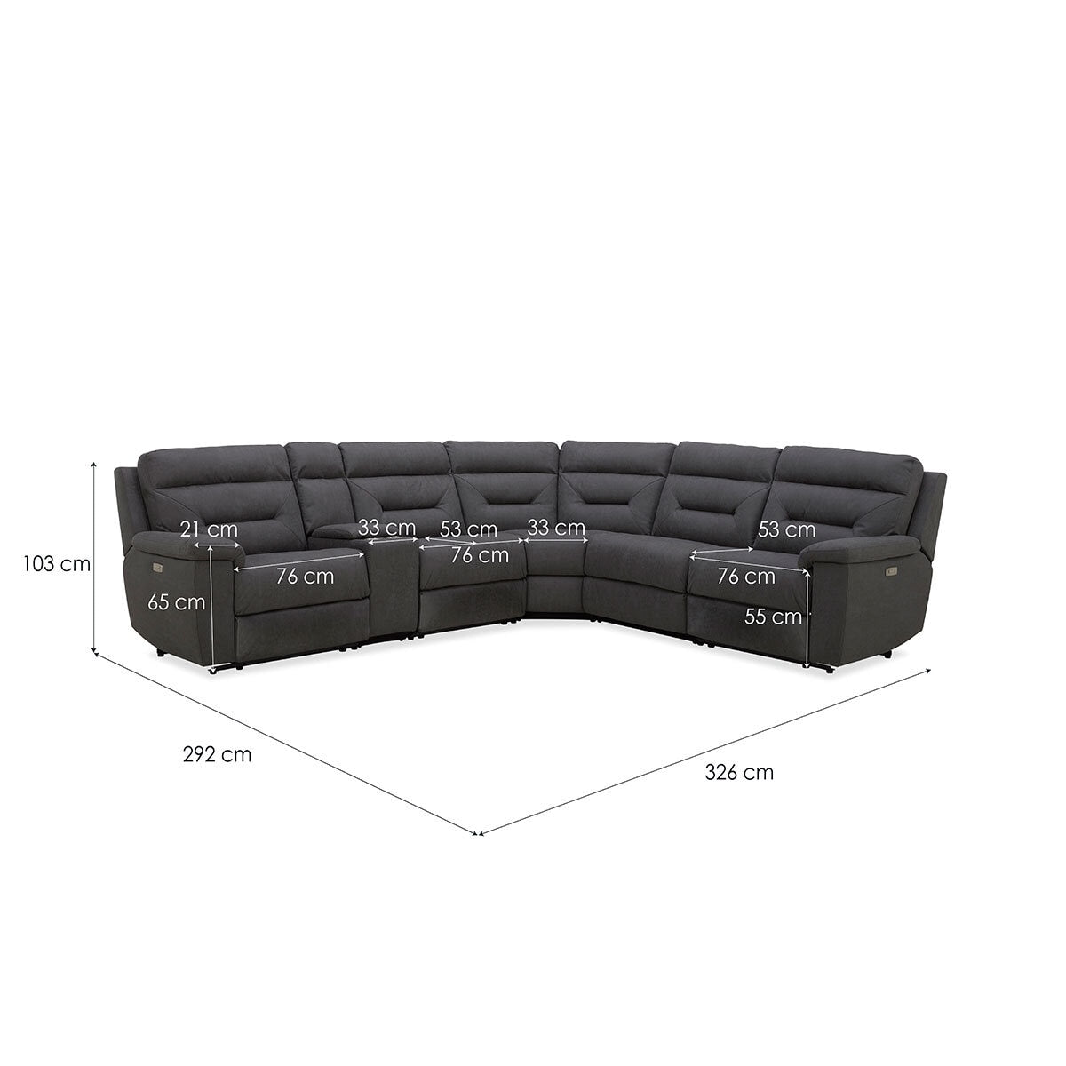 Gilman Creek Justin Grey Fabric Power Reclining Corner Sofa Sectional 3 Seat