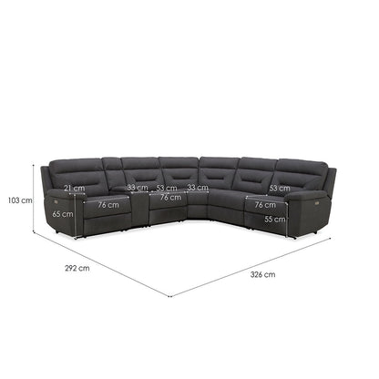 Gilman Creek Justin Grey Fabric Power Reclining Corner Sofa Sectional 3 Seat