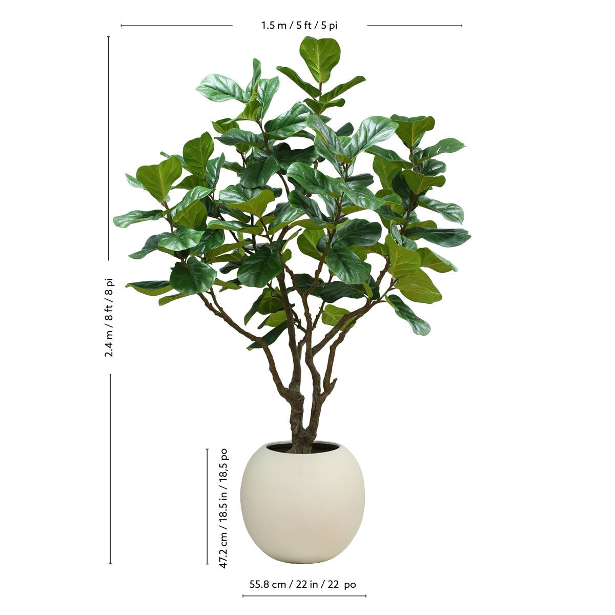 CGH Artificial Faux Fig Tree 8ft Indoor Plant Green Spherical Planter 240cm