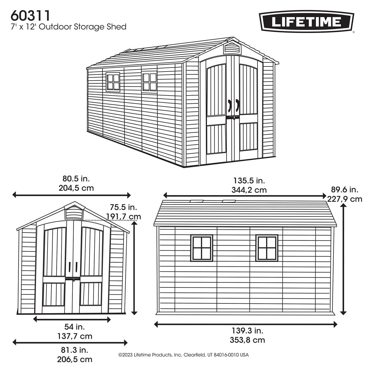 Lifetime 7x12ft HDPE Plastic Storage Shed Model 60311U Grey Floor Included