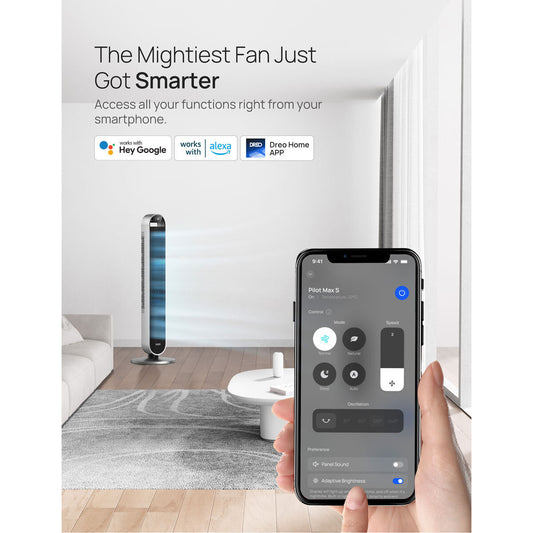 Dreo Pilot Max Tower Fan DR-HTF004S Silver WiFi Smart 12 Speed Oscillating