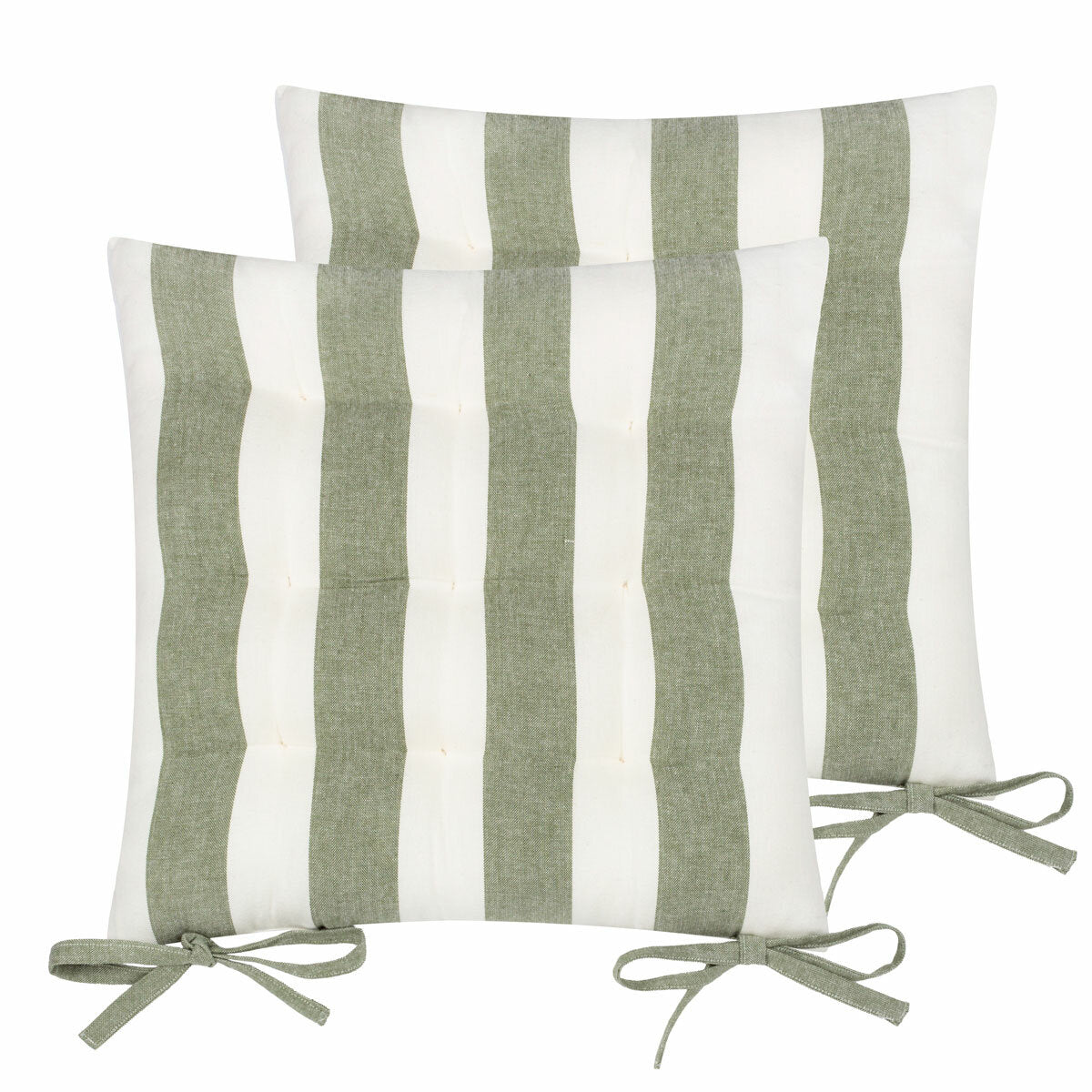 2 pack Yard Hayle Green Striped Cotton Seat Pad Cushion 40x40cm Garden Outdoor