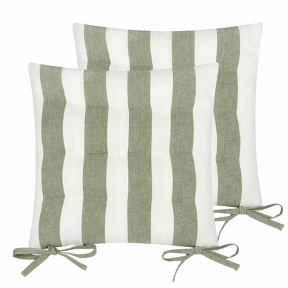 2 pack Yard Hayle Green Striped Cotton Seat Pad Cushion 40x40cm Garden Outdoor