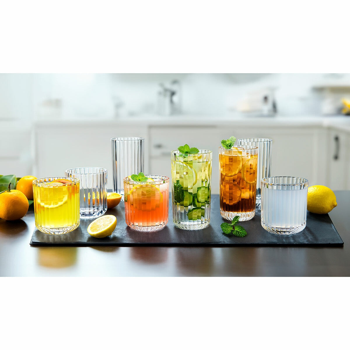 King Crystal Lotus Glassware Drinkware Set 16pc Highball Tumbler Blue 405ml